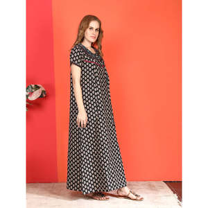 Evolove Camisón Largo Informal de Algodón para Mujer, Estampado, de Manga Corta, con Bolsillo Lateral, Tejido Suave, Talla XS - Product Image 1