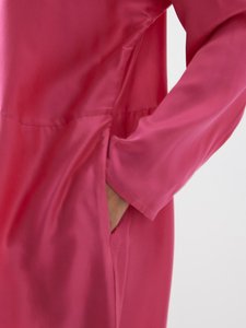 Pink Satin Floor-Length <b>Dress</b> O-Neck Full Sleeves Loose Fit Modest Casual Vintage Style Adult Women's Solid Color Breathable - Product Image 3