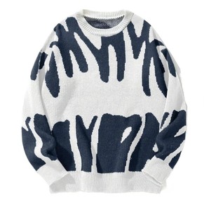 Pull en tricot surdimensionné décontracté pour hommes 100% coton à manches longues et col rond pour l'hiver - Product Image 1