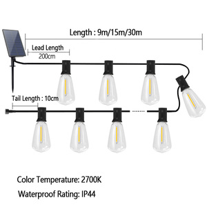 St38 năng lượng mặt trời dẫn đèn dây 9m 15M 18M 30m ngoài trời không thấm nước Đèn trang trí cho sân vườn bên - Product Image 2