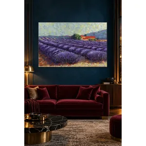 Impression sur toile de la ferme à toit rouge Fida et du champ de lavande - Product Image 1