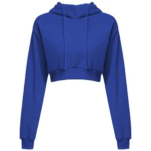 Sudadera con capucha recortada para mujer de alta calidad con logotipo personalizado estampado de soplo y Sudadera larga - Product Image 1