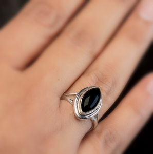 แหวนโอนิกซ์สีดำ925สเตอร์ลิงเงินอัญมณีสีดำของขวัญเครื่องประดับบรรจุกล่องอัญมณีธรรมชาติพรีเมี่ยมสำหรับเครื่องประดับที่เป็นตัวหนา - Product Image 3