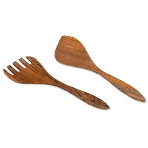 Tabletop Handmade <b>Wooden</b> <b>Salad</b> <b>Server</b> Set with Spiral Shape Handle 100% Handmade in INDIA Eco Friendly Products 2023 - Product Image 1