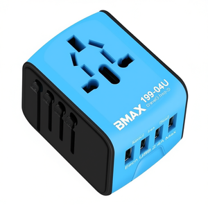 BMAX 199-04U Universal Travel <b>USB</b> Converter <b>with</b> 4 <b>Sockets</b> Blue & Black Color Adaptors - Product Image 2