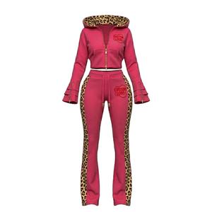 Conjunto de dos piezas para mujer: Sudadera corta rosa con capucha y pantalones de chándal lisos con lavado ácido vintage, con cremallera, personalizables con logotipo, OEM, nueva tendencia. - Product Image 1