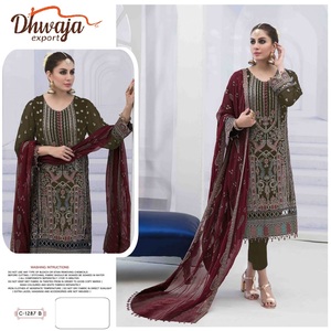 Traje formal de tela Georgette pesada Salwar Kameez DE TRABAJO bordado estilo colección pakistaní - Product Image 3