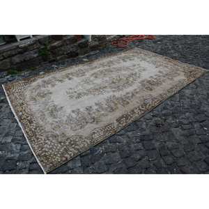 พรมขนสัตว์สีเบจสีน้ำตาลโบราณขนาด5.8X9.5ฟุตสไตล์ตุรกีงานเย็บปะแฮนด์เมดดีไซน์สำหรับทางเดินข้างเตียงยางพาราทรงสี่เหลี่ยมผืนผ้า - Product Image 3