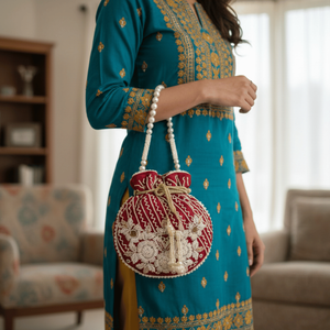 Red Handcrafted Embroidery <b>Handbag</b> Beads <b>Chains</b> Stylish Large Capacity Flap Casual/Classic/Modern Luxury Mini Bag for Parties - Product Image 1