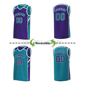 Conjunto de Uniforme de Baloncesto Sublimado Personalizado, Morado y Rosa, Nombre del Equipo 00, Cuello en V, Sin Mangas, Absorbe la Humedad, Unisex para Adultos - Product Image 4
