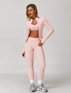 Conjunto de Yoga Rosa para Mujer, Leggings de Cintura Alta, Ropa Deportiva, Leggings y Sujetador Sublimados, Color Personalizado Disponible - Product Image 5