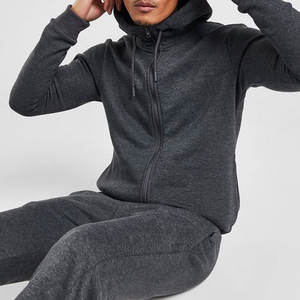 Ensemble de jogging unisexe en molleton premium gris anthracite uni |   Survêtement à capuche avec cordon de serrage, coupe classique |   Tenue de sport légère pour l'automne - Product Image 1