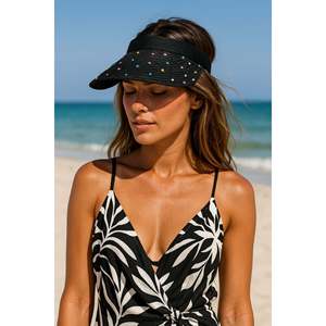 Black Colored <b>Straw</b> <b>Visor</b> Hat with Stone Embellishment Details HSR2090 - black2090 - Product Image 2