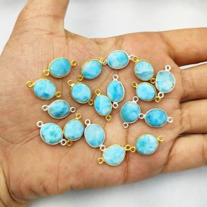 Argent Sterling 925 8x10mm Cabochon de Larimar Naturel Lunette Carrée Réglage Or Fin Vermeil Charme Lien Connecteurs Faire Collier - Product Image 3