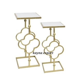 Mesa auxiliar moderna de metal dorado con tapa de cristal, diseño móvil de hierro forjado nórdico para comedor al aire libre, apartamento, hogar y oficina - Product Image 2