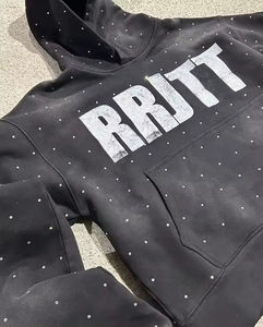 Venta al por mayor personalizado 100% algodón Bling Rhinestone Sudadera con capucha esqueleto cráneo cremallera completa diseño con capucha cuello pareja chaqueta - Product Image 2