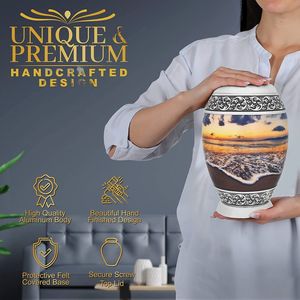 Urne moderne en métal faite à la main avec souvenir de vase à finition brossée pour cendres adultes restes d'animaux ou mémorial d'Inde - Product Image 5