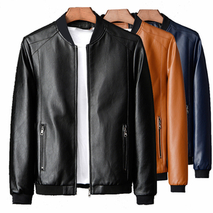 แจ็กเก็ตหนังสำหรับผู้ชาย, แจ็คเก็ตหนัง PU ลำลองมีซิปสีทึบแฟชั่นไซส์ใหญ่8XL ฤดูใบไม้ร่วงฤดูหนาว - Product Image 1