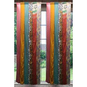 Indian Old <b>Silk</b> Sari Saree Boho-Themed Window <b>Curtains</b> & Valances Elegant Bohemian Decor Drapes - Product Image 1