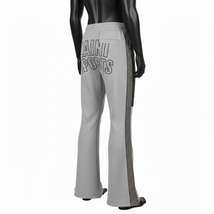 Premium Cotton Fleece Flared Pant Grey Soft Feel Rhinestone Side Panel Quilted Knee <b>Patch</b> Custom Logo Fleece Flared Pant - Product Image 5