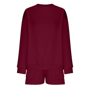 2025 Conjunto de sudadera y pantalones cortos de 2 piezas de punto informal de Invierno para mujer, chándal de gran tamaño - Product Image 5