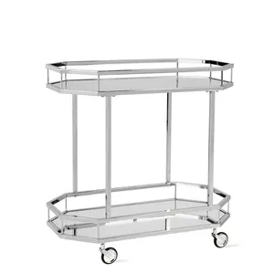 Unique Bar Trolley On Wheels 2 Tier Stainless Steel Beauty Salon Rolling Trolley Bar Equipment Wine Cart Luxury Serving Trolley