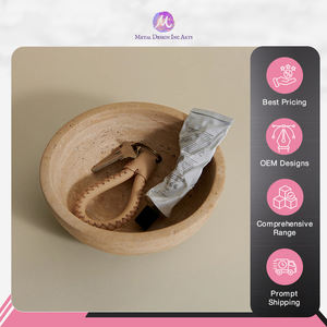 Bol en pierre de marbre travertin décoratif fait à la main en Inde de qualité supérieure au design rond pour la décoration intérieure - Product Image 3