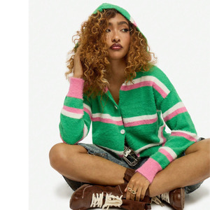 Custom Pink and Green <b>cardigan</b> Embroidered Acrylic Knit Anti Wrinkle Hooded <b>Cardigan</b> for Winter Casual A | K | A sorority - Product Image 2