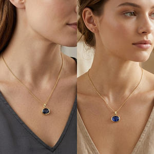 Pendentif en argent sterling 925 plaqué or avec saphir bleu, forme ovale 10 mm, certifié IGI, avec attache, pour naissance de septembre - Product Image 6