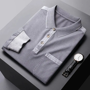 Polos informales para hombre primavera otoño nuevo botón de solapa sólido bolsillo Streetwear moda Oficina Social manga larga Tops - Product Image 5