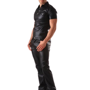 Leather Kilt with Red Stripes Black Faux Leather Fetish Clubwear Skirt - Product Image 4