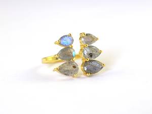 Bague en pierre de labradorite naturelle faite à la main, plaquée or 14 carats, laiton, bague ajustable pour femmes - Product Image 3