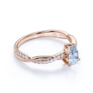 Bague de fiançailles en argent sterling 925 avec aquamarine de laboratoire de 1,50 carat sertie à griffes, alliance classique torsadée avec diamant taille poire - Product Image 5