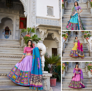 Concepteur de demoiselles d'honneur de style Bollywood Lehenga Choli Tussar Silk Kalamkari Print Work Fonctions de mariage - Product Image 5