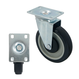Rueda giratoria desmontable de aleación de zinc para puerta con neumático de goma negro y placa metálica para herrajes de armario - Product Image 1