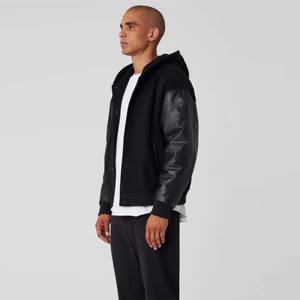 Blouson aviateur à la mode pour hommes avec manches en cuir véritable-Vêtements d'extérieur légers à coupe ajustée avec fermeture à glissière et ourlet côtelé - Product Image 3