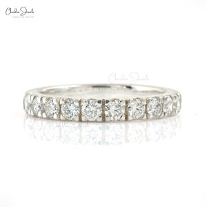 Bague de mariage en pierre de diamant blanc certifiée IGI 2.70mm or blanc 14 carats demi-bande d'éternité bande empilable prête à l'emploi bagues en diamant - Product Image 1