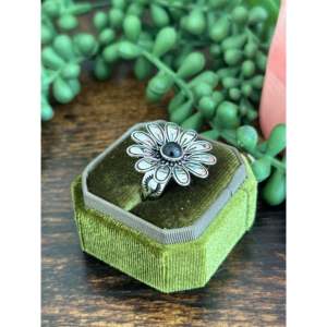 Southwest Handmade Onyx Sterling <b>Silver</b> Flower <b>Adjustable</b> Boho <b>Ring</b> - Product Image 4