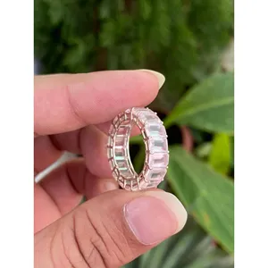 925 <b>Silver</b> Eternity Band <b>Ring</b> with Rose Quartz for Engagement - Product Image 2