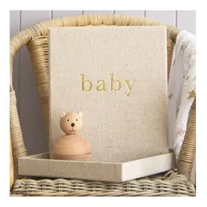 LABON Custom Baby Book Journal Babies First Year Growth Memories Records Linen Fabric Hardcover Notebook