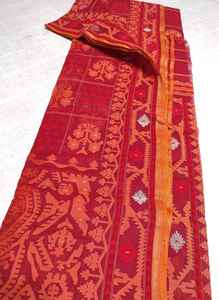 Exclusivo de alta calidad rojo Deshi Dhakai Jamdani Sharee para mujeres JAMDANI tela azul verde dorado cielo azul de Bangladesh - Product Image 6