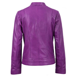 เสื้อแจ็คเก็ตหนัง PU สีม่วง คอตั้ง ซิปปิด ทรงเข้ารูป ความยาวปกติ ใส่ได้ทั้งชายและหญิง สำหรับฤดูใบไม้ร่วง - Product Image 5