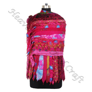 Tái Chế Lụa Sari 15 Dải Thiết Kế Handmade Chiếc Khăn Lấy Trộm Khăn Choàng <span class=keywords><strong>Sc532</strong></span> Tốt Lụa Bán Buôn Tái Chế Cổ Điển Sari Nữ Khăn - Product Image 3