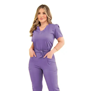 Tela estirable Spandex con cuello en V estilo S-3XL negro azul verde rojo blanco mujeres enfermería Hospital Scrubs conjuntos de uniformes médicos - Product Image 5