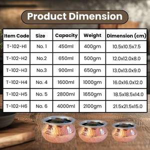 เครื่องใช้บนโต๊ะอาหารขนาด450มล. ภาชนะเสิร์ฟอาหารเครื่องแกง Biryani สินค้าดีไซน์เหล็กทองแดง Punjabi handi แบบทุบ - Product Image 4