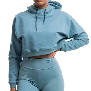 Pull à capuche 100% coton de haute qualité pour femme avec manches longues courtes pour l'hiver Vêtements courts pour le printemps décontracté Logo avant - Product Image 1