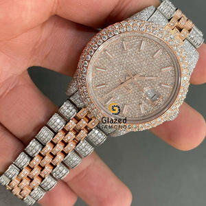 Joyería de moda para mujer, reloj de moissanita estilo Hip Hop hecho en diamantes de corte brillante redondo y acero inoxidable - Product Image 2