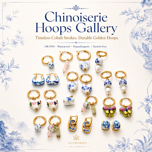 Galería <span class=keywords><strong>de</strong></span> <span class=keywords><strong>Aros</strong></span> Chinoiserie |   Pendientes <span class=keywords><strong>de</strong></span> Aro Huggie <span class=keywords><strong>de</strong></span> Cerámica con Baño <span class=keywords><strong>de</strong></span> Oro PVD <span class=keywords><strong>de</strong></span> 18K y Acero Inoxidable |   Impermeable, Resistente al Deslustre - Product Image 1