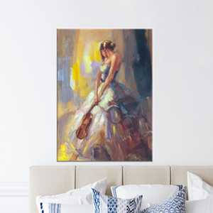 Mujer elegante con violín - Decoración moderna para pared, arte impreso en lienzo, enrollado en lienzo tipo galería - Product Image 1