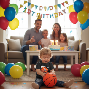 T-shirt coordinata per la famiglia per il primo compleanno a tema basket, 'Daddy of Rookie' per feste ed eventi - Product Image 3